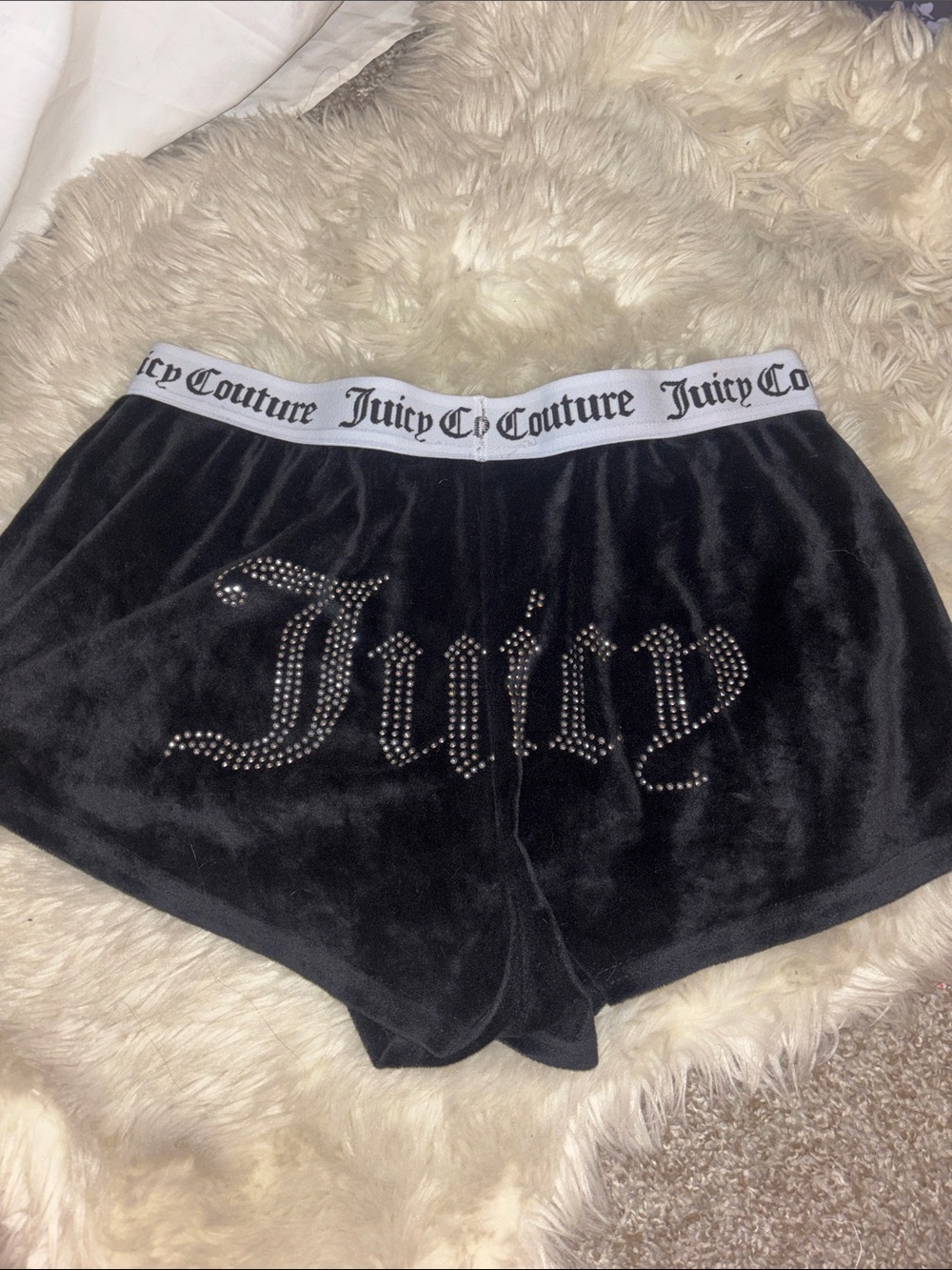 Juicy Couture Black Velour Rhinestone Logo Shorts
